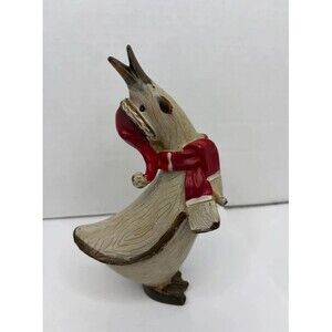 Rustic Christmas Goose Duck Figurine Folk Art Holiday Decor 6 Inch
